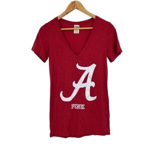 PINK Victoria's Secret Alabama Crimson Tide A Logo V Neck Tee Shirt‎ Women's  M